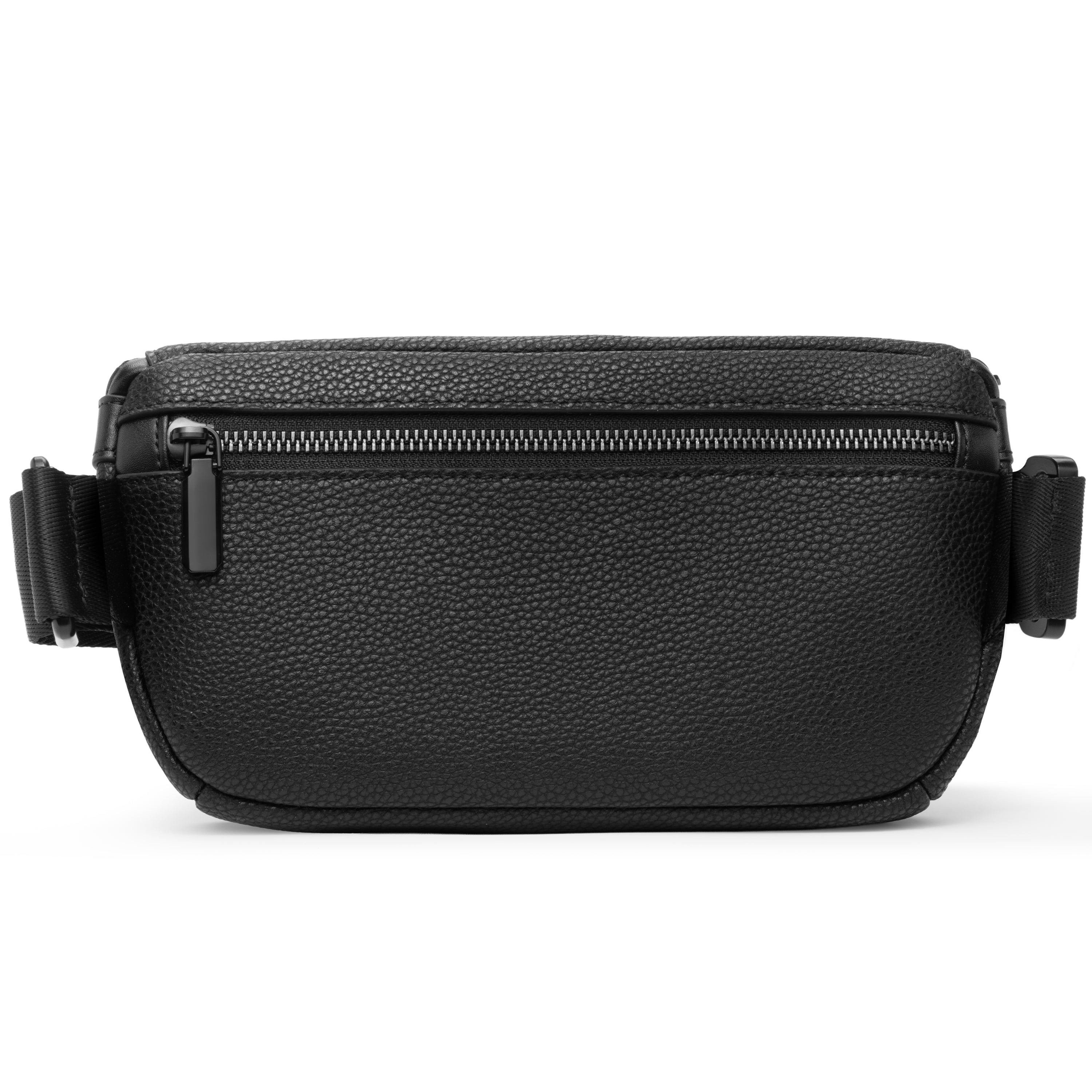 Men's sling bag with black pebble leather on a white background