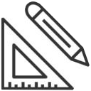 Icon of a triangle ruler and pencil on a white background